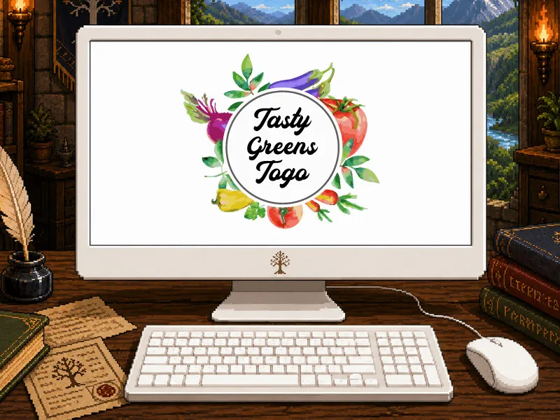 The Tasty Greens ToGo logo shown on a monitor